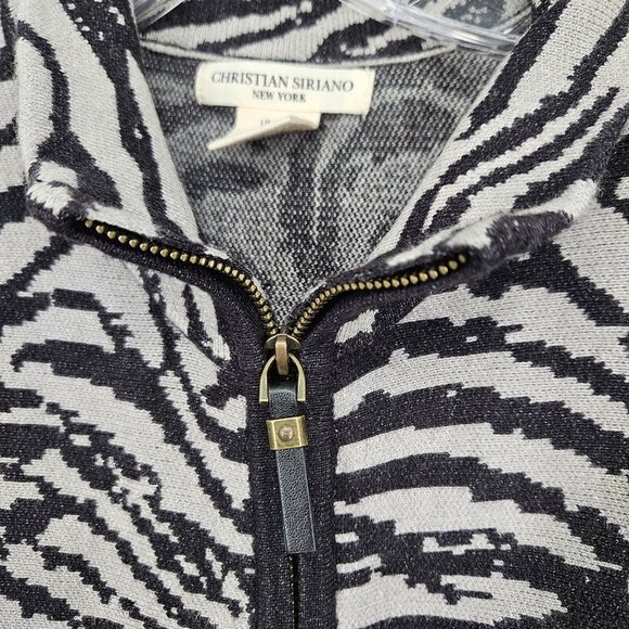 Christian Siriano Poncho Women L XL Zebra Fringe Sweater Knit Pullover Zip Front - Picture 6 of 12